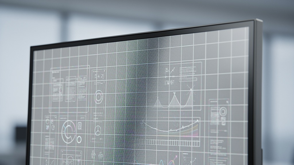 Close-up of a digital screen with a grid overlay, illustrating technical requirements for digital signage content.